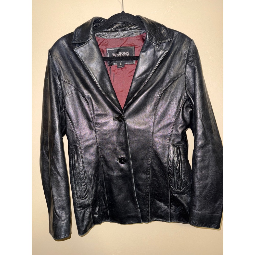 VNTG Wilsons Leather Pelle Studio Black Leather Jacket Womens M Dark Academia